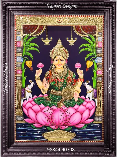Lotus Gajalakshmi Tanjore Painting